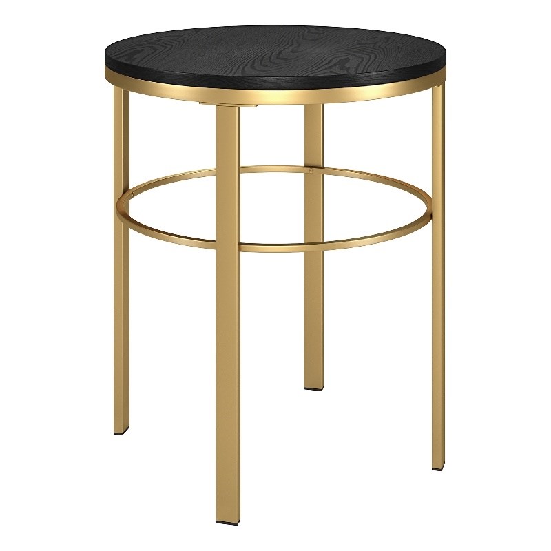 Henn&Hart Geometric Modern Metal & MDF Side Table in Brass and Black Grain