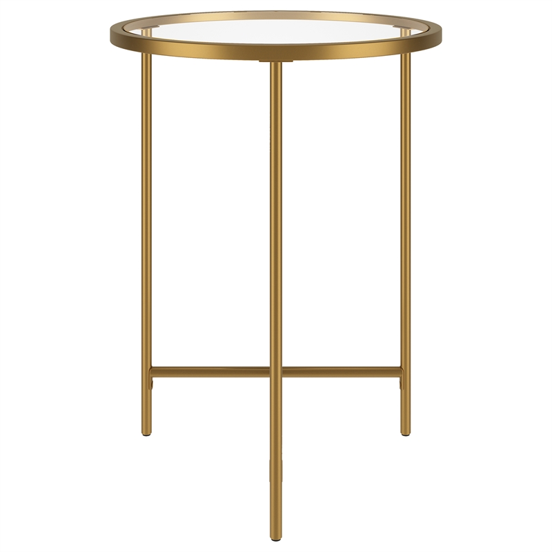 Henn&Hart Modern Metal & Tempered Glass Side Table with T-Shaped Base in Gold