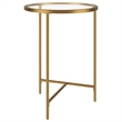 Henn&Hart Modern Metal & Tempered Glass Side Table with T-Shaped Base in Gold