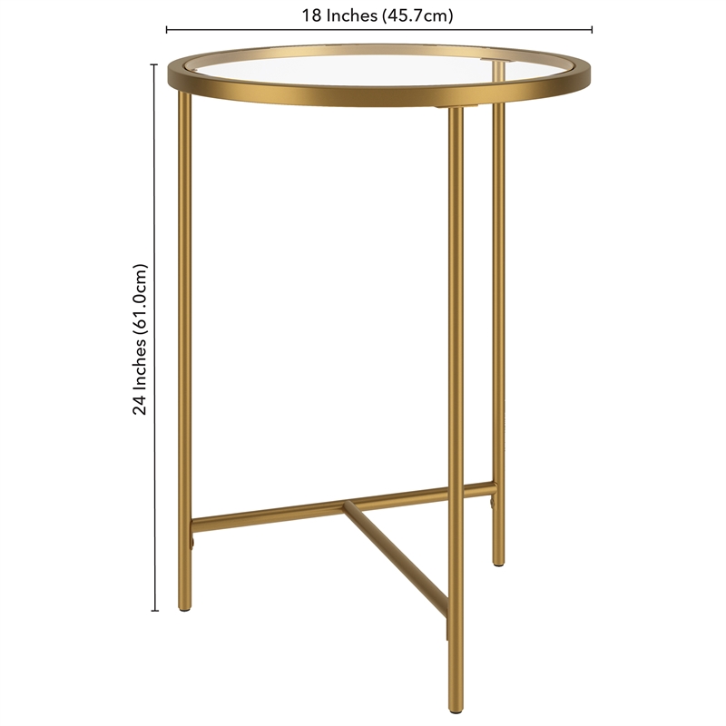 Henn&Hart Modern Metal & Tempered Glass Side Table with T-Shaped Base in Gold