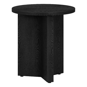 Henn&Hart Modern Engineered Wood Side Table with Round Top in Black Grain
