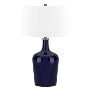 Henn&Hart 15&quot Navy Blue Glass/Metal/Fabric Table Lamp
