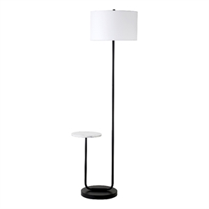 Henn&Hart 23.75&quot Blackened Bronze/White Marble Metal/Marble/Fabric Floor Lamp