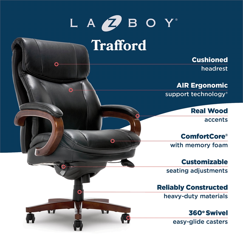 La-Z-Boy Big and Tall Trafford Executive Office Chair Black Bonded Leather