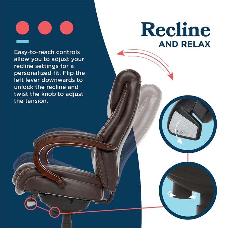 La-Z-Boy Bellamy Executive Office Chair with Memory Foam Brown Bonded Leather