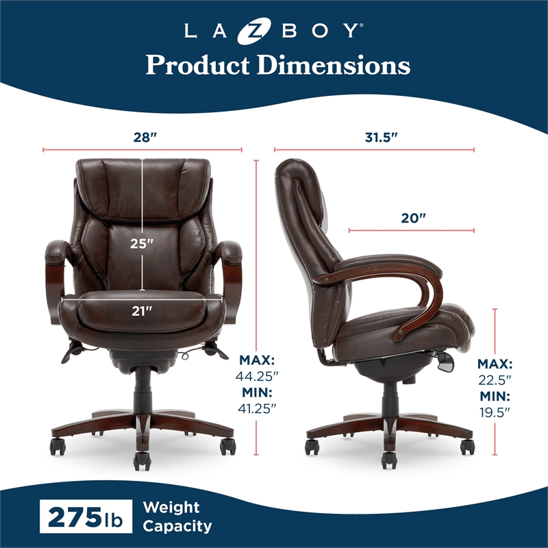 La-Z-Boy Bellamy Executive Office Chair with Memory Foam Brown Bonded Leather