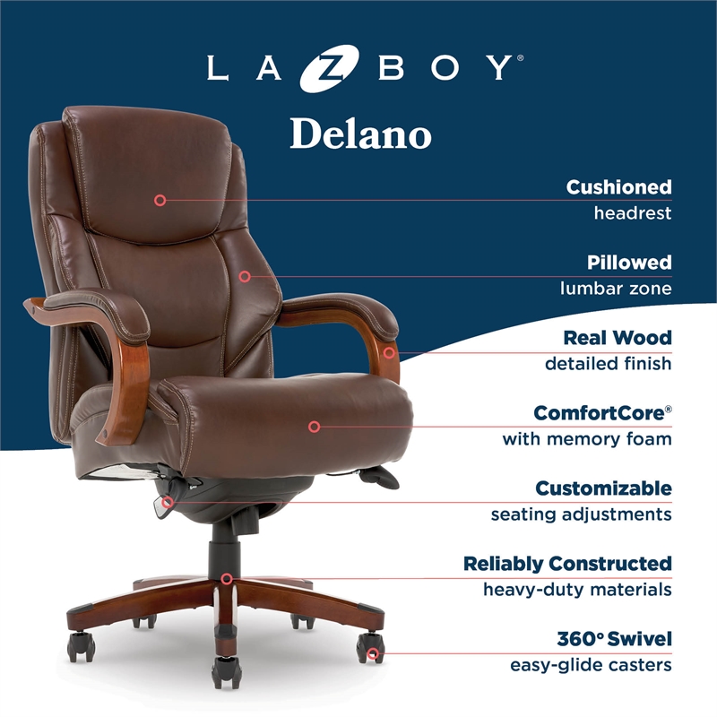 La-Z-Boy Delano Big & Tall Executive Office Chair Mahogany Chestnut Brown