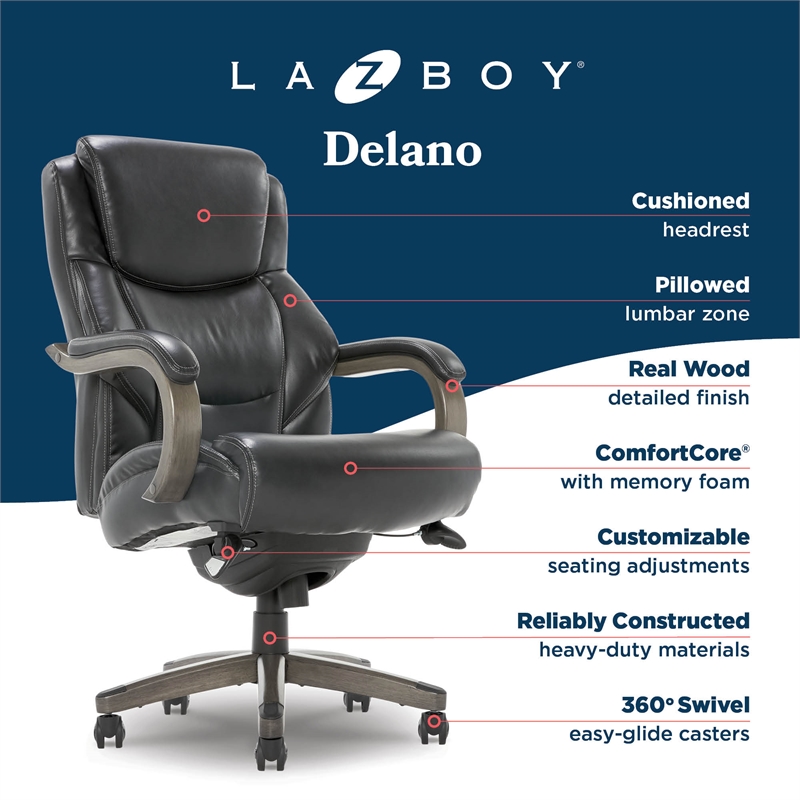 La-Z-Boy Delano Big & Tall Executive Office Chair Weathered Black Bonded Leather