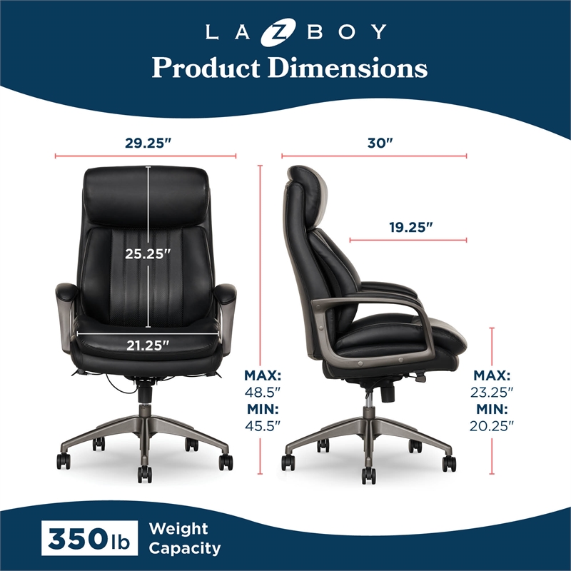 La-Z-Boy High Back Modern Executive Office Chair Vegan PU Leather in Black