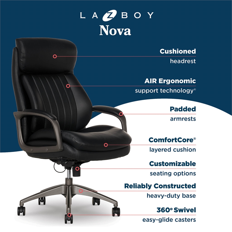 La-Z-Boy High Back Modern Executive Office Chair Vegan PU Leather in Black