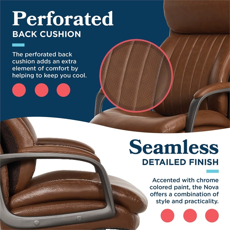 La-Z-Boy Modern Executive Office Chair Vegan PU Leather in Cognac Brown