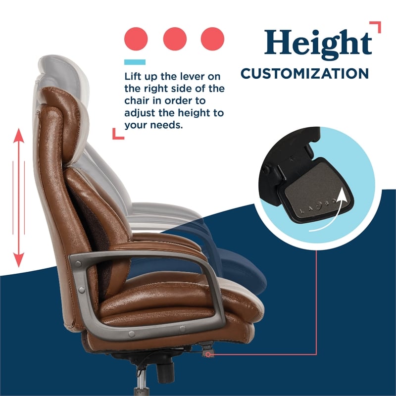 La-Z-Boy Modern Executive Office Chair Vegan PU Leather in Cognac Brown