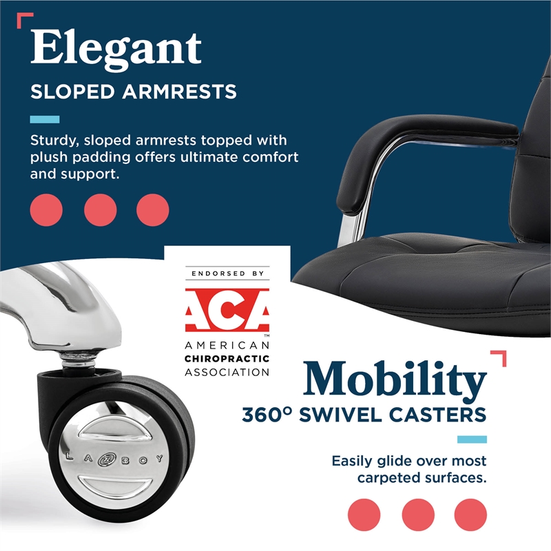 La-Z-Boy Sonata Executive MidBack Office Chair Bonded Leather Black and Chrome