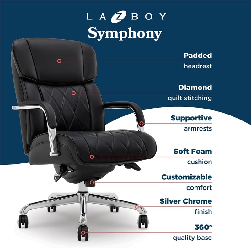 La-Z-Boy Symphony Executive Office Chair Bonded Leather Black and Chrome