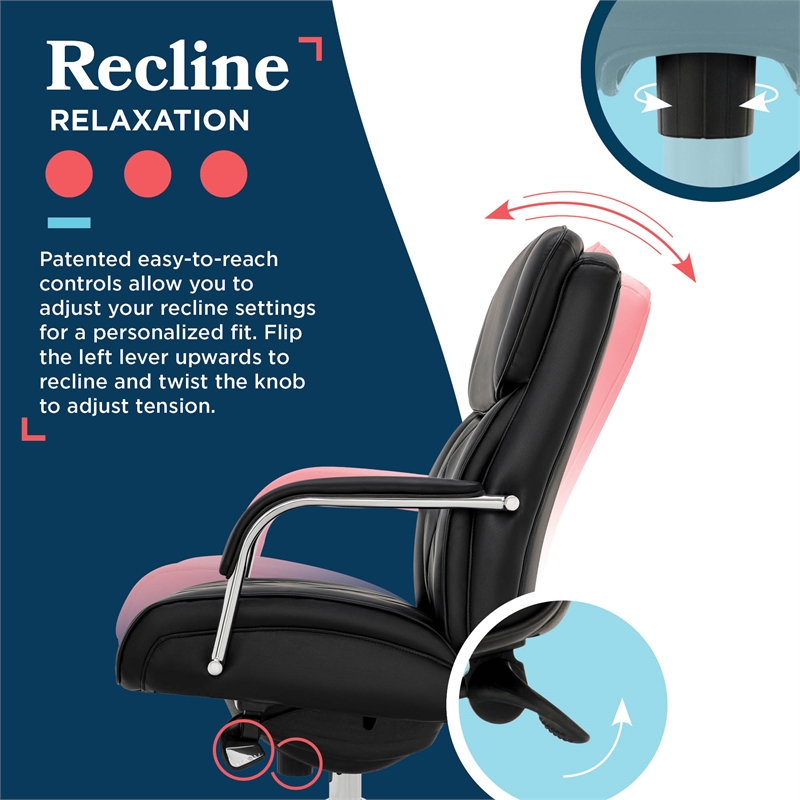 La-Z-Boy Symphony Executive Office Chair Bonded Leather Black and Chrome