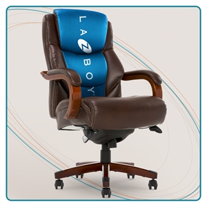 La-Z-Boy Delano Big and Tall Executive Office Chair Mahogany Wood Finish Chestnut Brown Bonded Leather