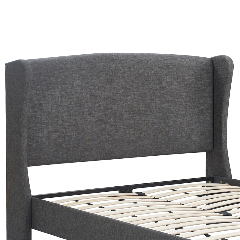Finch Elmhurst Solid Wood Wing Bed Frame Queen Size in Gray