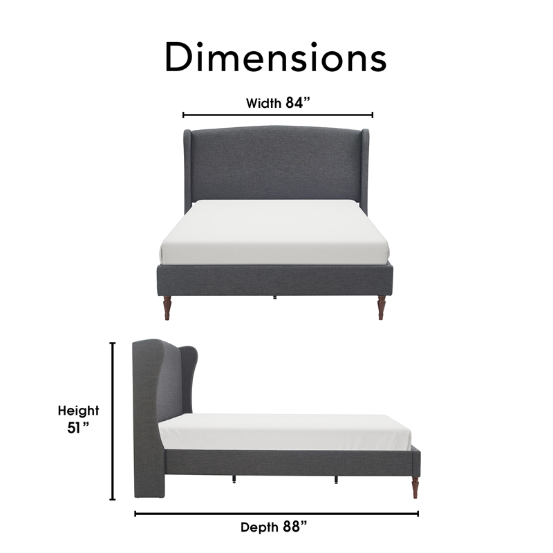 Finch Elmhurst Solid Wood Wing Bed Frame King Size in Gray