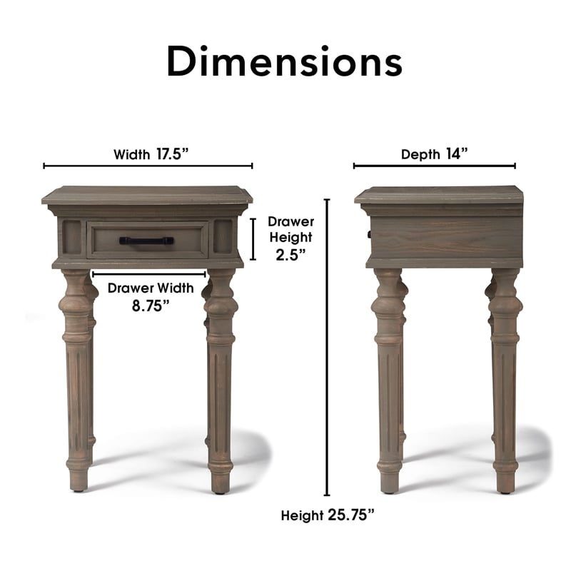 Finch Cassatt 1 Drawer Side Table Gray