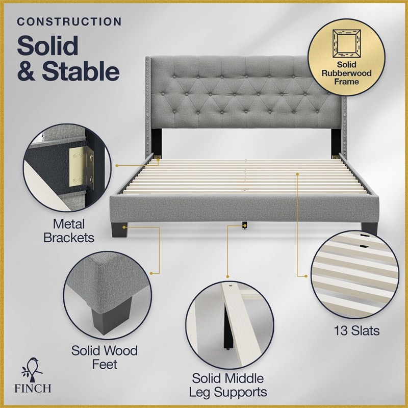 Finch Adler Upholstered Bed Queen Size Grey