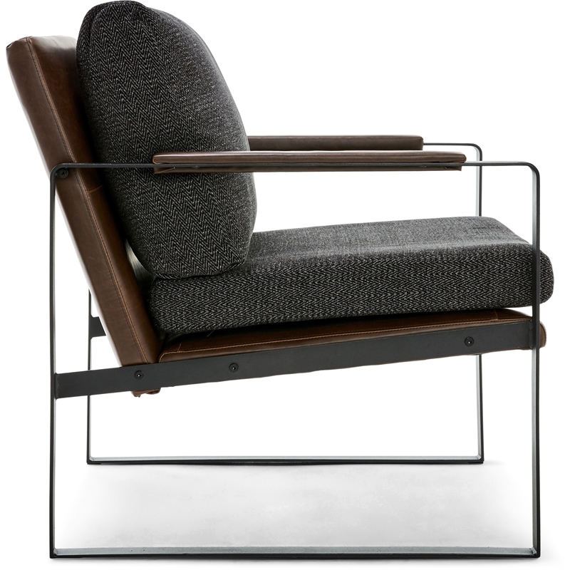 Finch Everett Faux Leather Mid-Century Modern Accent Chair Removable Covers Gray