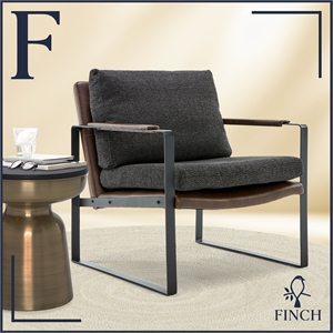 Finch Everett Faux Leather Mid-Century Modern Accent Chair Removable Covers Gray