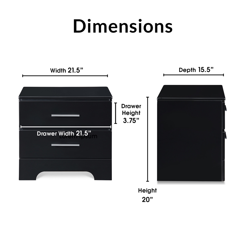 ClickDecor Hudson 2 Drawer Nightstand Black