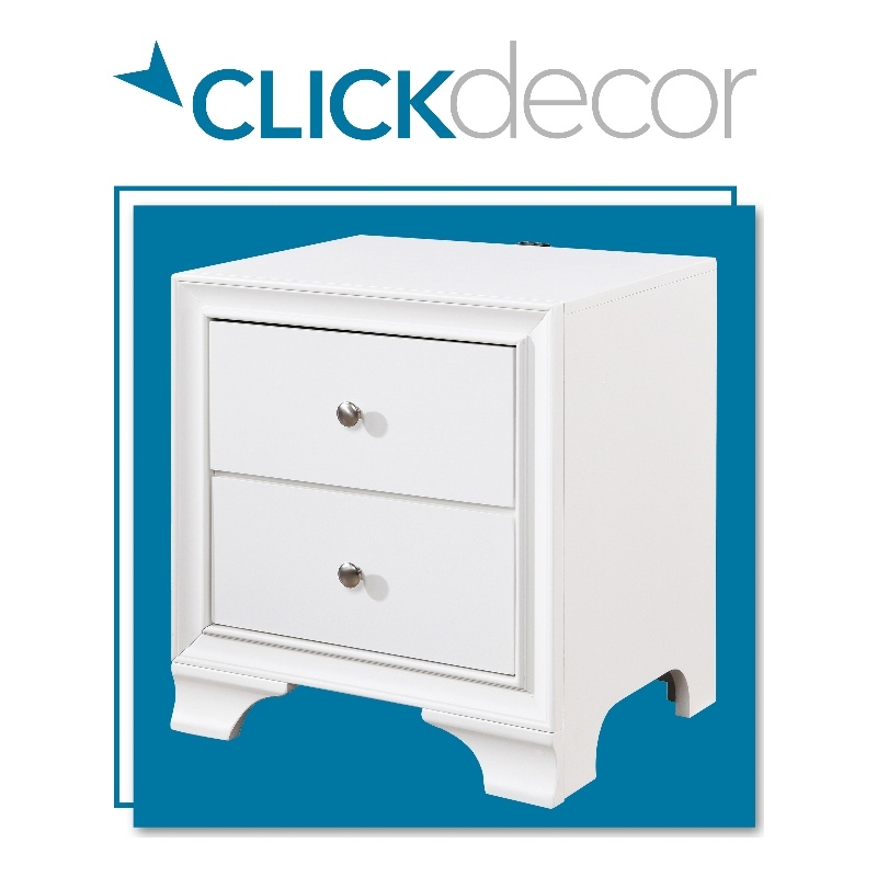ClickDecor Edmond 2 Drawer Nightstand with USB White