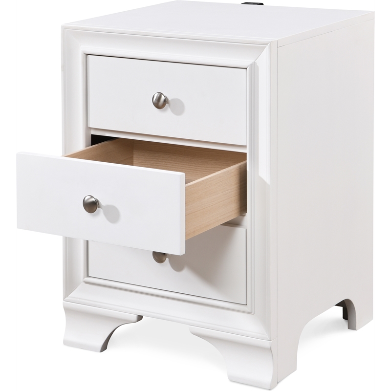 ClickDecor Edmond 3 Drawer Nightstand with USB White
