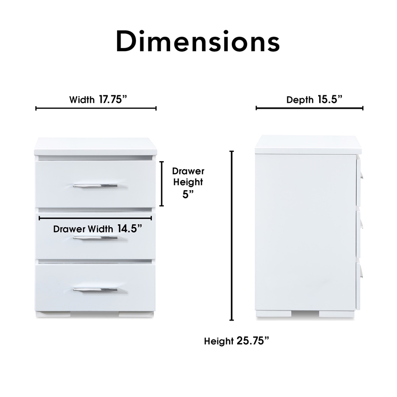 Finch Belmont 3 Drawer Nightstand White