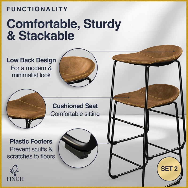 Finch Landon Bar Stool in Brown (Set of 2)