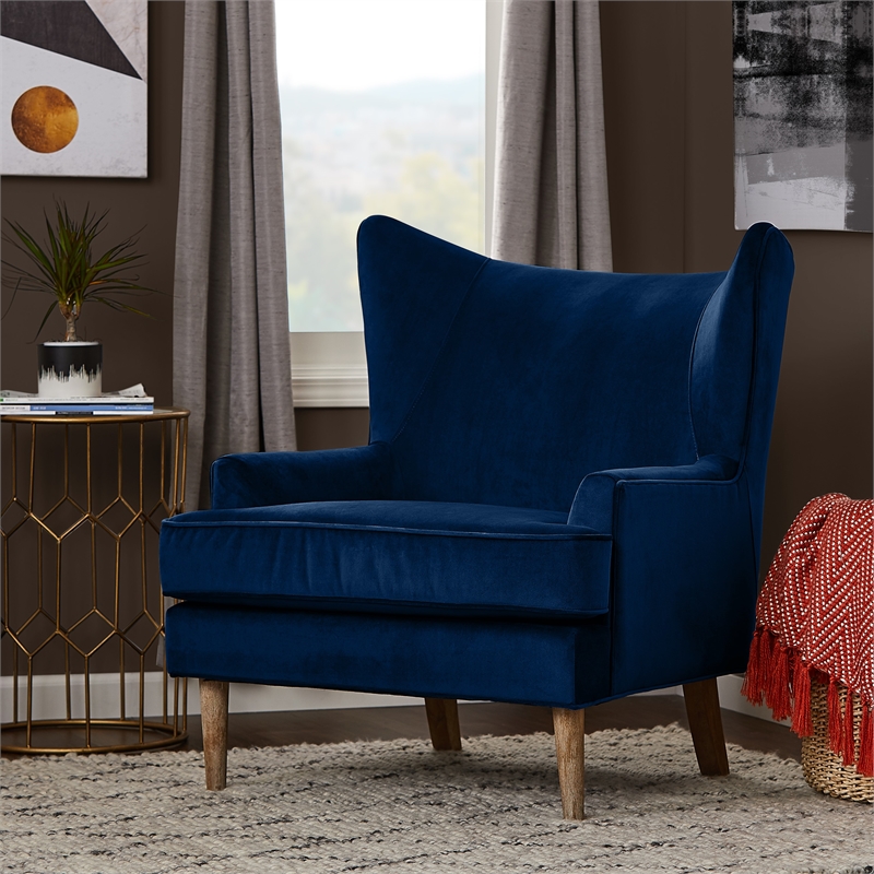 Finch Wyatt Wingback Fabric Upholstered Chair in Dark Blue