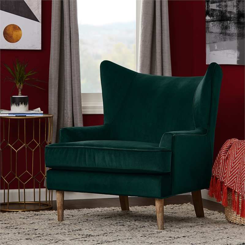 Finch Wyatt Wingback Fabric Upholstered Chair in Emerald Green