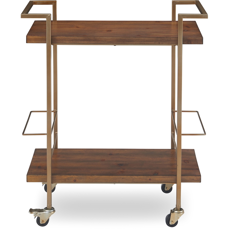 Finch Maxwell Metal Frame Kitchen Bar Cart with Wheels in Gold/Brown