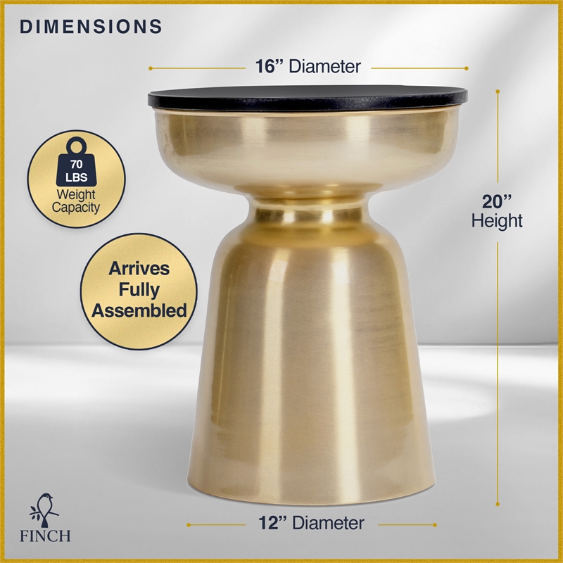 Finch Adler Metal Accent Side Table 16 Hourglass Shape Polished Black Matte Gold