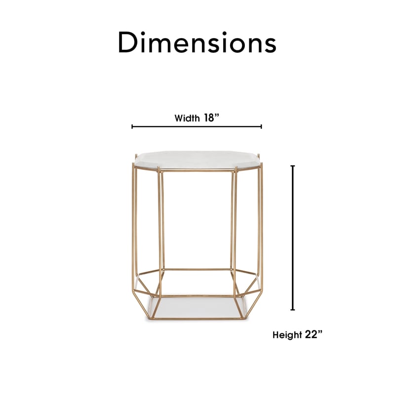 Finch Colton Solid Marble Top Accent Table with Gold Metal Base White Gold