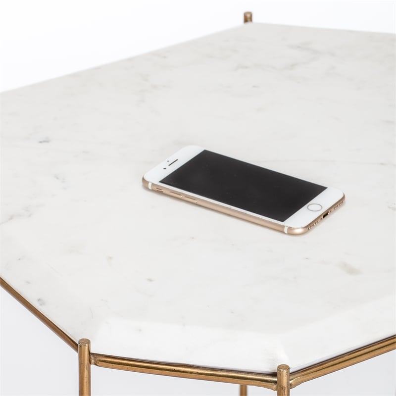 Finch Colton Solid Marble Top Accent Table with Gold Metal Base White Gold