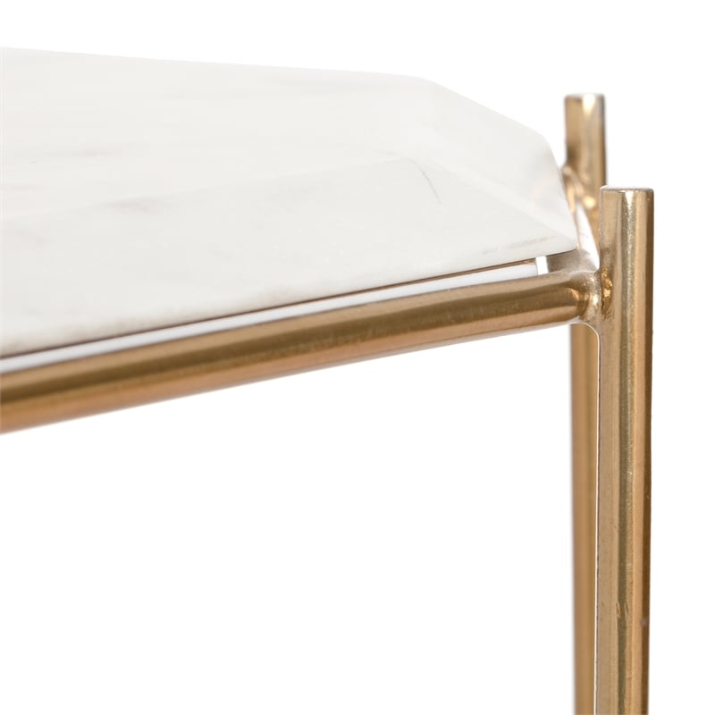 Finch Colton Solid Marble Top Accent Table with Gold Metal Base White Gold