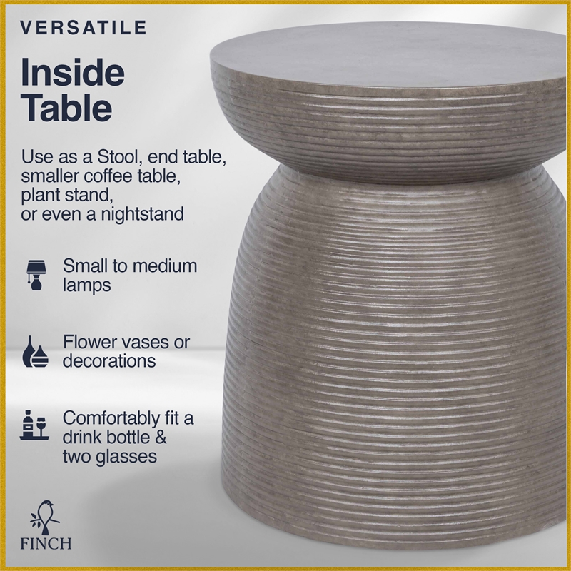 Finch Clayton Cement Pedestal Side Table with Modern Hourglass Design Gray