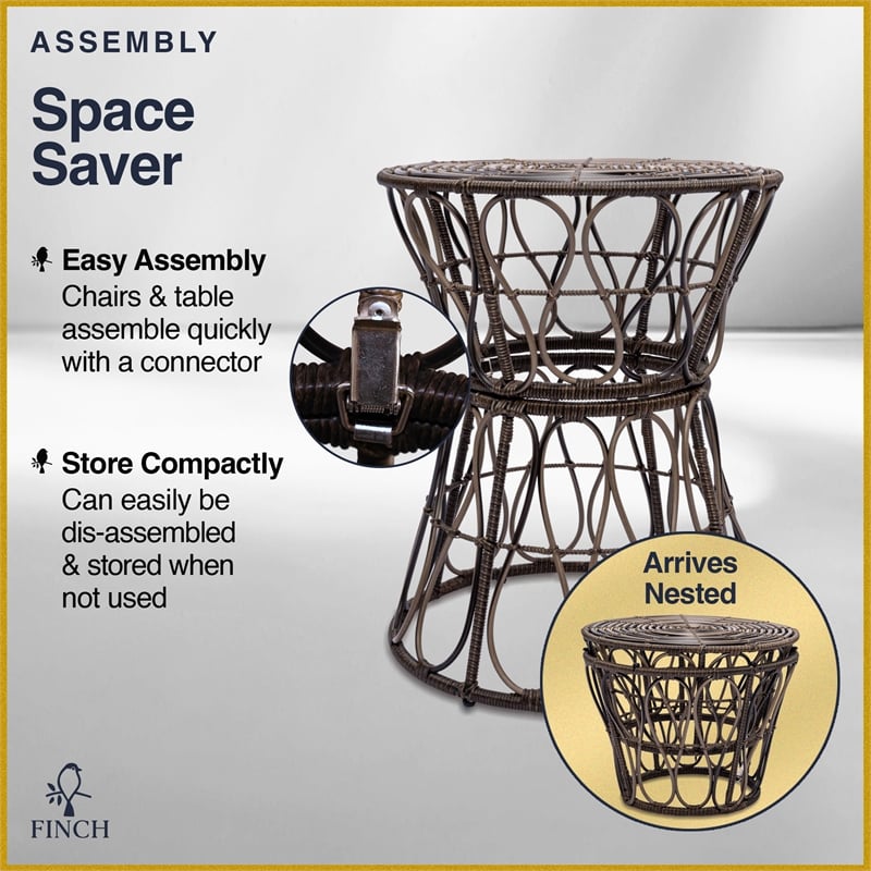 Finch Errol Woven Rattan 3pc Lounge Chair & Coffee Table Patio Set Black