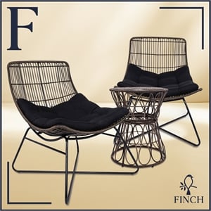 Finch Errol Woven Rattan 3pc Lounge Chair & Coffee Table Patio Set Black