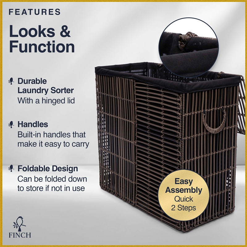Finch Double Sturdy Laundry Hamper with Lid & Handles Basket Dark Brown