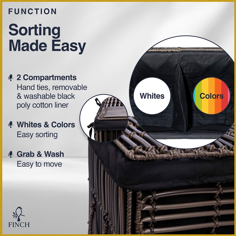 Finch Double Sturdy Laundry Hamper with Lid & Handles Basket Dark Brown