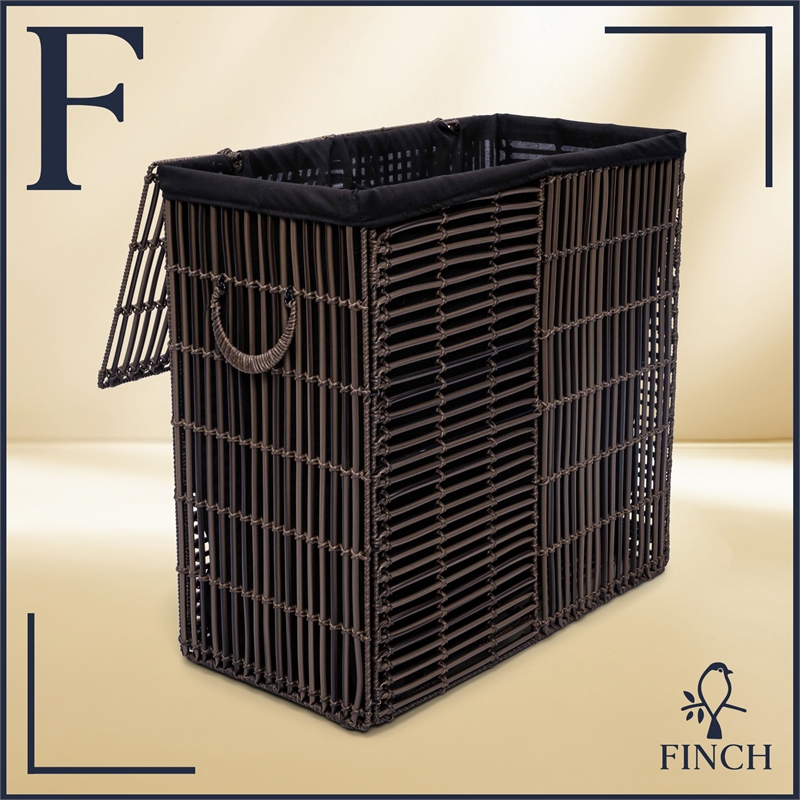 Finch Double Sturdy Laundry Hamper with Lid & Handles Basket Dark Brown