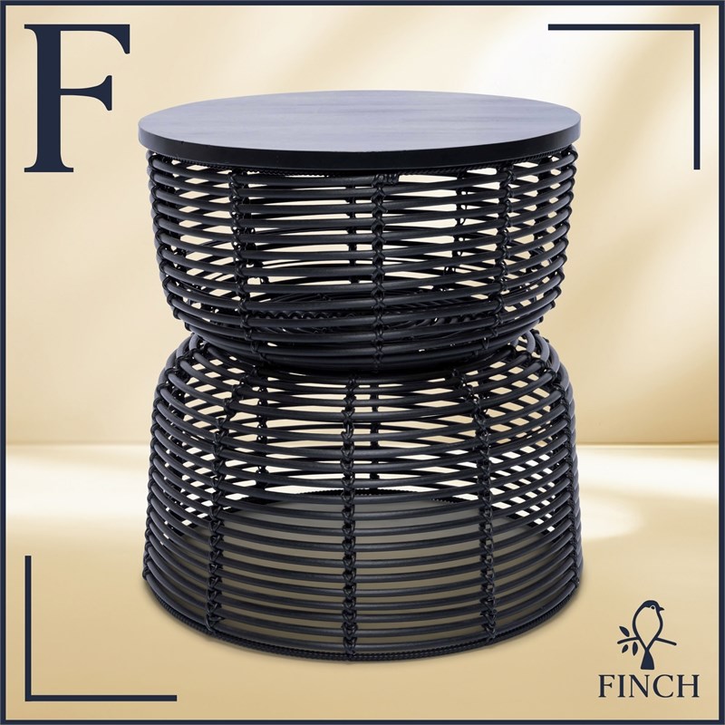 Finch Wyred Rattan Side Table with Removable Lid Hourglass Wicker Base Black