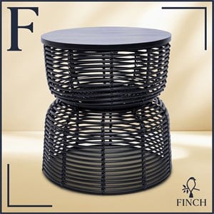 Finch Wyred Rattan Side Table with Removable Lid Hourglass Wicker Base Black