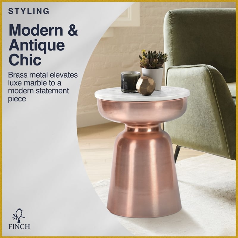 Finch Adler Metal Accent Side Table 16 Hourglass Shape Ivory White Rose Gold