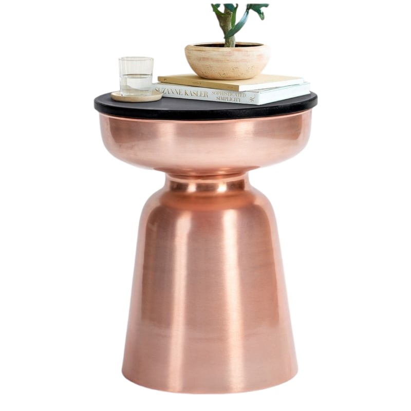 Finch Adler Metal Accent Side Table 16 Hourglass Shape Polished Black Rose Gold