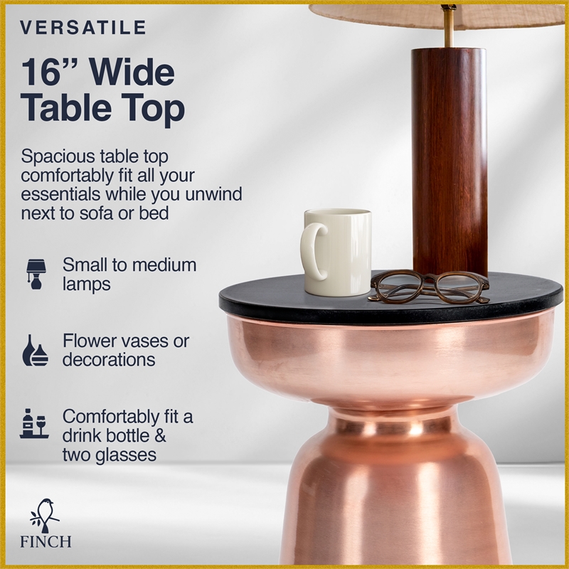 Finch Adler Metal Accent Side Table 16 Hourglass Shape Polished Black Rose Gold