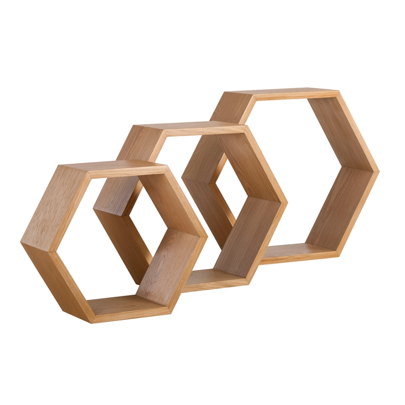 Universal Expert Abacus Hexagon Shelves Set of 3 Modern Oak